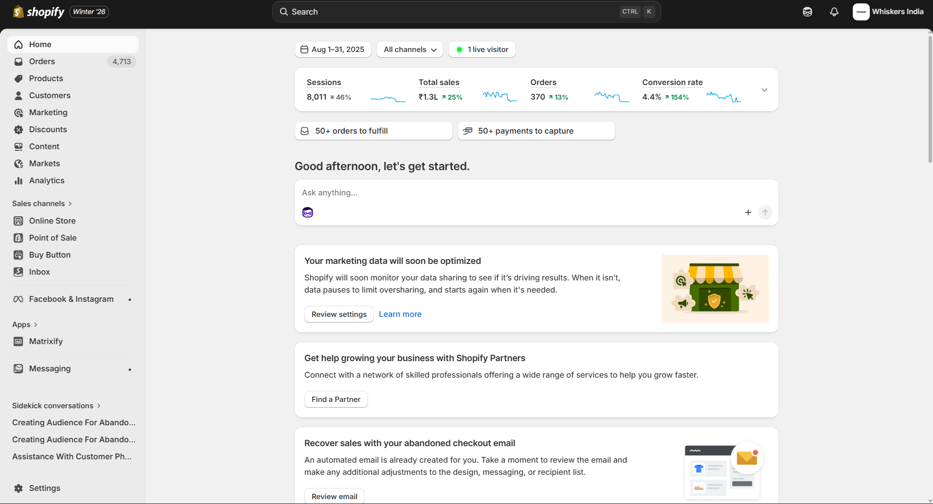Whiskers India August 2025 Dashboard