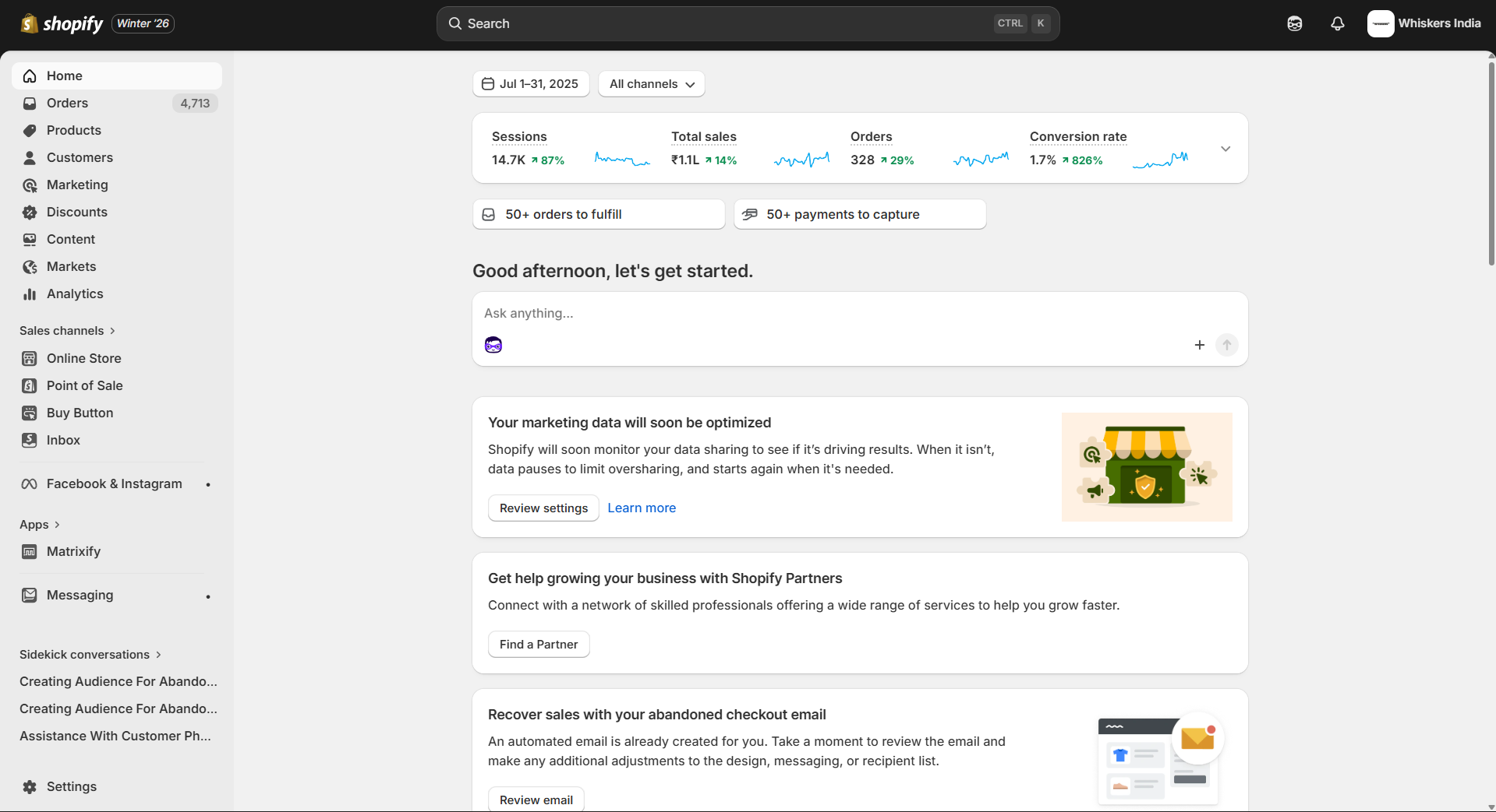 Whiskers India July 2025 Dashboard